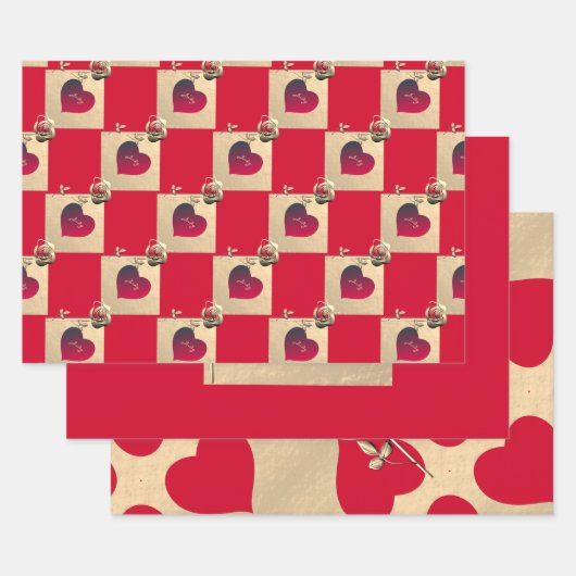 Feuille De Papier Cadeau Coeurs et Roses élégants (Lot)