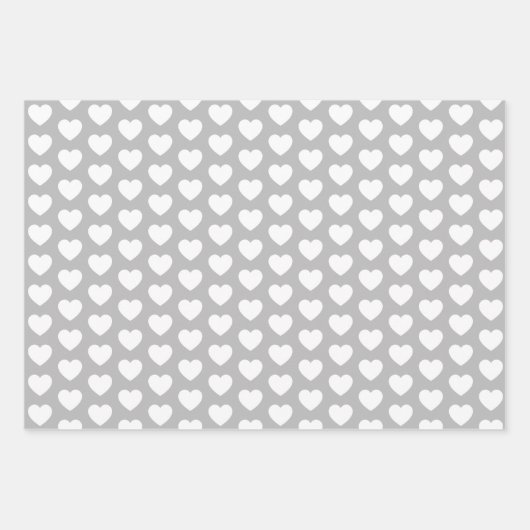 Feuille De Papier Cadeau Coeurs gris et blancs (Devant 2)