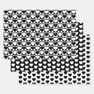 Feuille De Papier Cadeau Coeurs noir et blanc