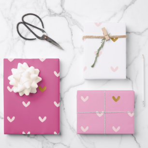 Feuille De Papier Cadeau Coeurs or rose chic Anniversaire