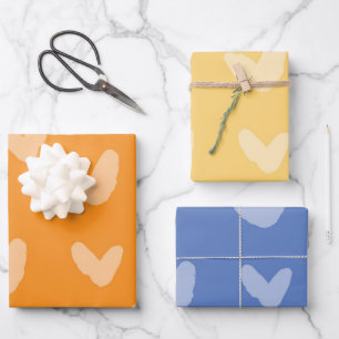 Feuille De Papier Cadeau Coeurs Orange Bleu Jaune Doux Amour Artiste Amusan