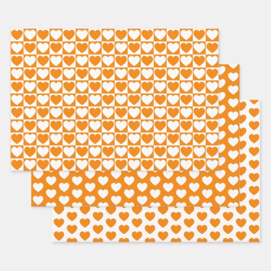 Feuille De Papier Cadeau Coeurs orange et blanc (Lot)