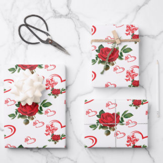 Feuille De Papier Cadeau Cœurs Papillons et Fleurs