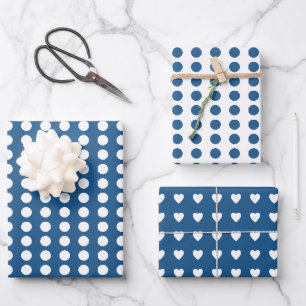Feuille De Papier Cadeau Coeurs Pois bleu blanc
