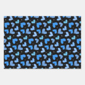 Feuille De Papier Cadeau Coeurs rayés bleu (Devant)