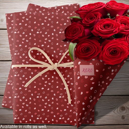 Feuille De Papier Cadeau Coeurs - Rose sur Ombre rouge foncé