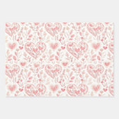 Feuille De Papier Cadeau Cœurs roses Amour floral (Devant)