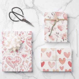 Feuille De Papier Cadeau Cœurs roses Amour floral