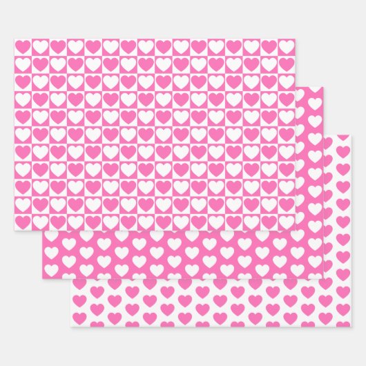 Feuille De Papier Cadeau Coeurs roses et blancs (Lot)