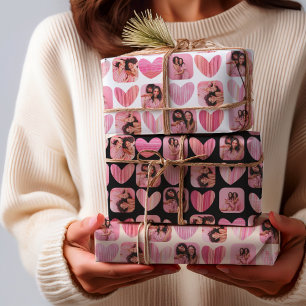 Feuille De Papier Cadeau Coeurs roses et collection photo