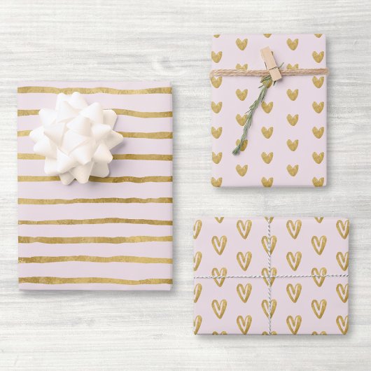 Feuille De Papier Cadeau Cœurs roses et or