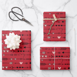 Feuille De Papier Cadeau Cœurs roses rouges de la Saint-Valentin Flèches de
