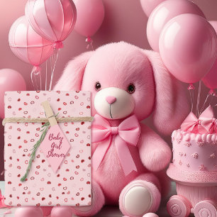 Feuille De Papier Cadeau Cœurs - Rouge sur ombre rose clair