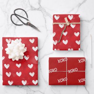 Feuille De Papier Cadeau Cœurs Rouges Blancs Amour Saint-Valentin