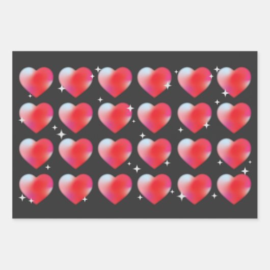 Feuille De Papier Cadeau Coeurs rouges en arrière - plan noir, Saint Valent (Devant 3)