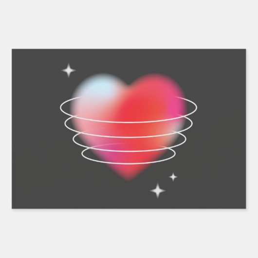 Feuille De Papier Cadeau Coeurs rouges en arrière - plan noir, Saint Valent (Devant 2)