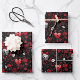 Feuille De Papier Cadeau Cœurs rouges et roses gothiques
