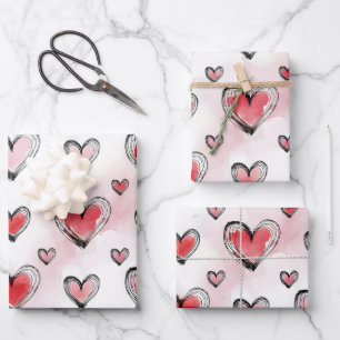 Feuille De Papier Cadeau Cœurs rouges et roses pour la Saint-Valentin