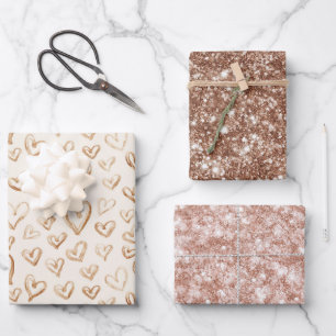 Feuille De Papier Cadeau Coeurs Saint-Valentin Amour Crème Brun Rose Paille