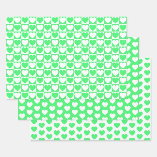 Feuille De Papier Cadeau Coeurs vert clair et blanc (Lot)