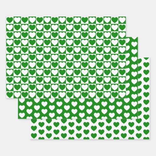 Feuille De Papier Cadeau Coeurs vert et blanc (Lot)