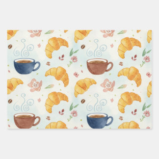 Feuille De Papier Cadeau Coffee and Croissant Design Gift Wrap Flat Wrap