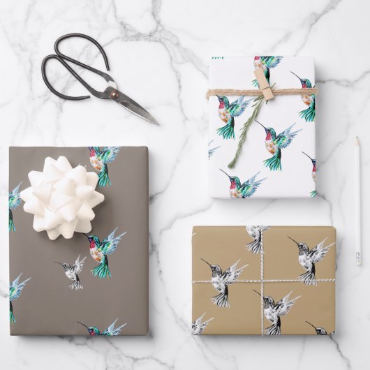 Feuille De Papier Cadeau Colibri à l'aquarelle (Recto)