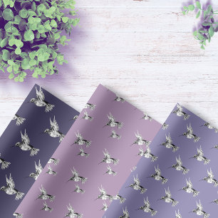 Feuille De Papier Cadeau Colibri à l'aquarelle lilas pourpre