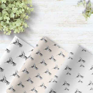 Feuille De Papier Cadeau Colibri à l'aquarelle noir et blanc