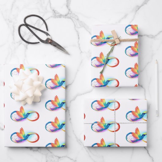 Feuille De Papier Cadeau Colibri arc-en-ciel avec symbole Infinity (Recto)