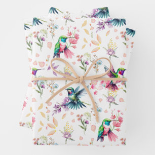 Feuille De Papier Cadeau Colibri & Fleur Sauvage Aquarelle