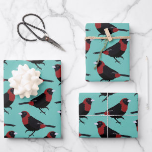 Feuille De Papier Cadeau Colibri noir rouge cramoisi à collier noir