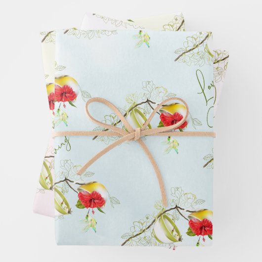 Feuille De Papier Cadeau Colibri Tasse de Thé Floral (En situation)