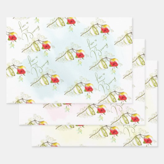 Feuille De Papier Cadeau Colibri Tasse de Thé Floral (Lot)