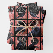 Feuille De Papier Cadeau Collage d'art gothique de corbeaux roses noirs (En situation)