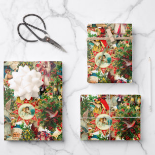 FEUILLE DE PAPIER CADEAU COLLAGE DE NOËL VICTORIEN