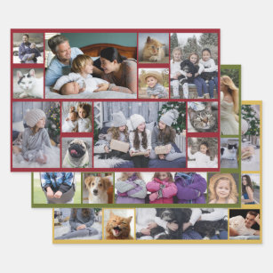 Feuille De Papier Cadeau Collage de photos familiales 36 Photos 3 Couleurs 