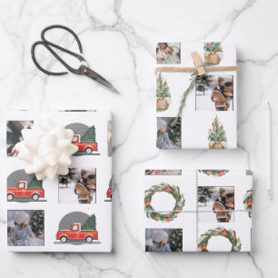 Feuille De Papier Cadeau Collage photo avec éléments d'aquarelle de Noël