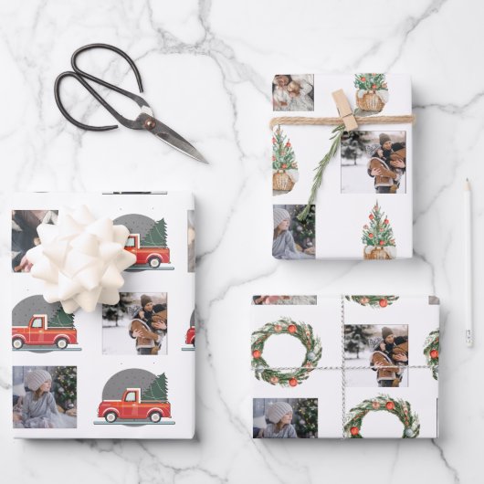 Feuille De Papier Cadeau Collage photo avec éléments d'aquarelle de Noël (Recto)