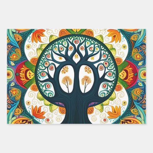 Feuille De Papier Cadeau Collection Arbre de vie vibrant (Devant)