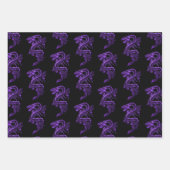 Feuille De Papier Cadeau Collection Bleu rouge et violet dragons d'Asie (Devant 3)