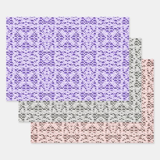 Feuille De Papier Cadeau Collection Carré Faux Crochet (Lot)