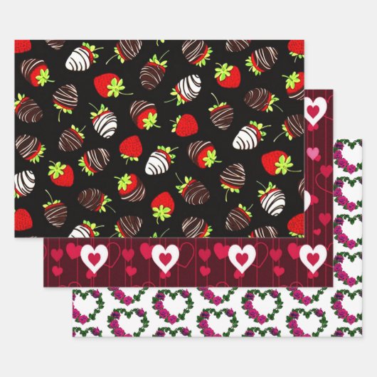 Feuille De Papier Cadeau Collection Coeurs Et Fraises (Lot)