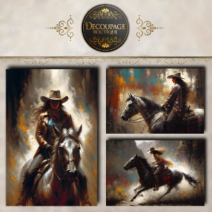 Feuille De Papier Cadeau Collection Cowgirls de l'Ouest Decoupage
