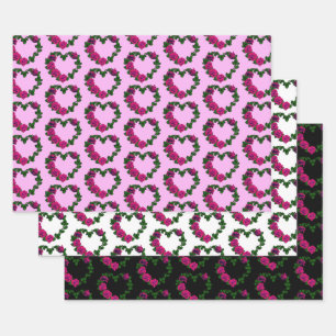 Feuille De Papier Cadeau Collection de couronnes cardiaques roses