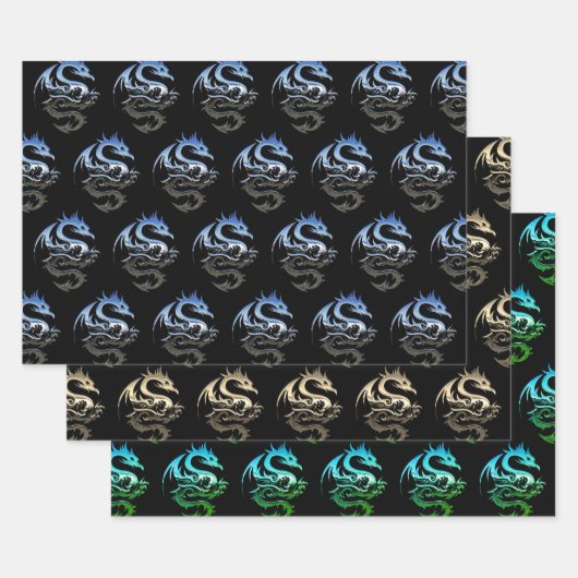 Feuille De Papier Cadeau Collection de dragons métalliques (Lot)