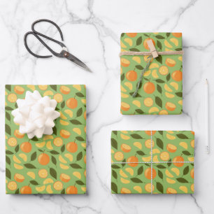 Feuille De Papier Cadeau Collection de Motifs de paniers de fruits - Orange