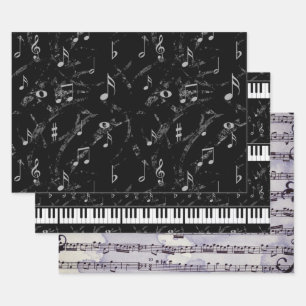 Feuille De Papier Cadeau Collection de musique noire et blanche