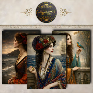 Feuille De Papier Cadeau Collection decoupage Femmes Victoriennes
