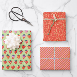 Feuille De Papier Cadeau Collection d'enveloppes de fraises illustrées Kiwi
